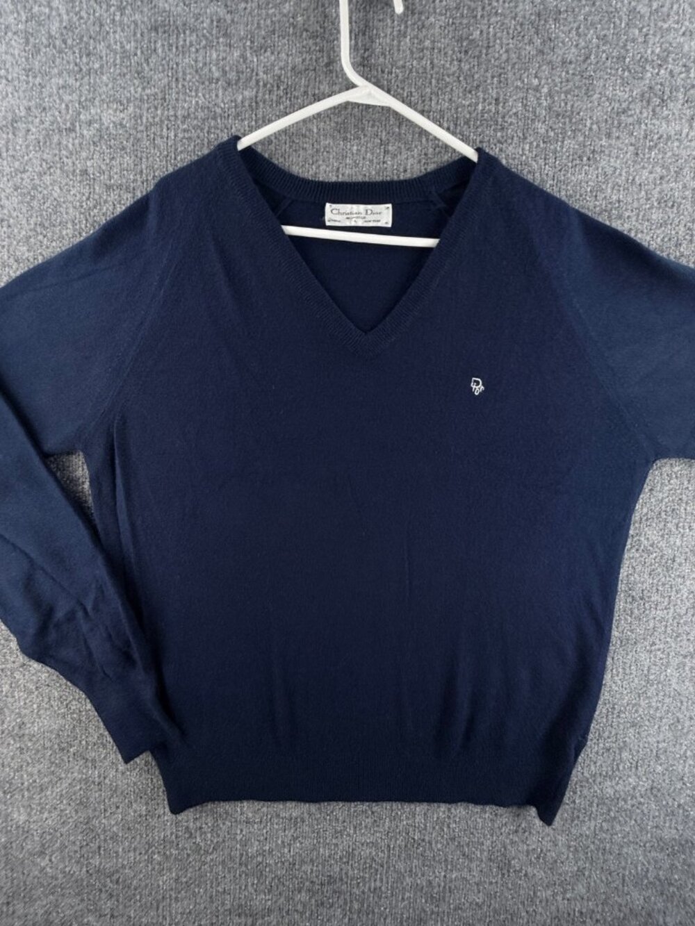 VTG Christian Dior Monsieur Large Sweater Soft Blue V-Neck Pullover Logo Men